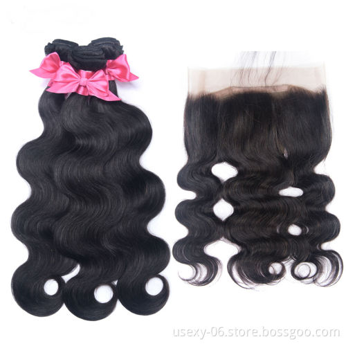Usexy Best Selling Remy Brazilian Hair Weave Body Wave Bundles With 360 Lace Frontal